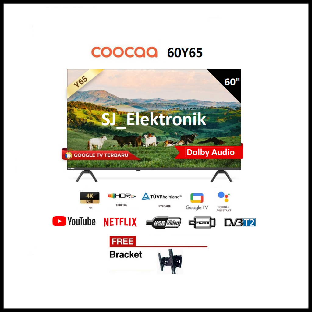 Braket + Coocaa 60Y65 Google TV UHD 4K | Coocaa Y65 LED TV 60 Inch Smart TV