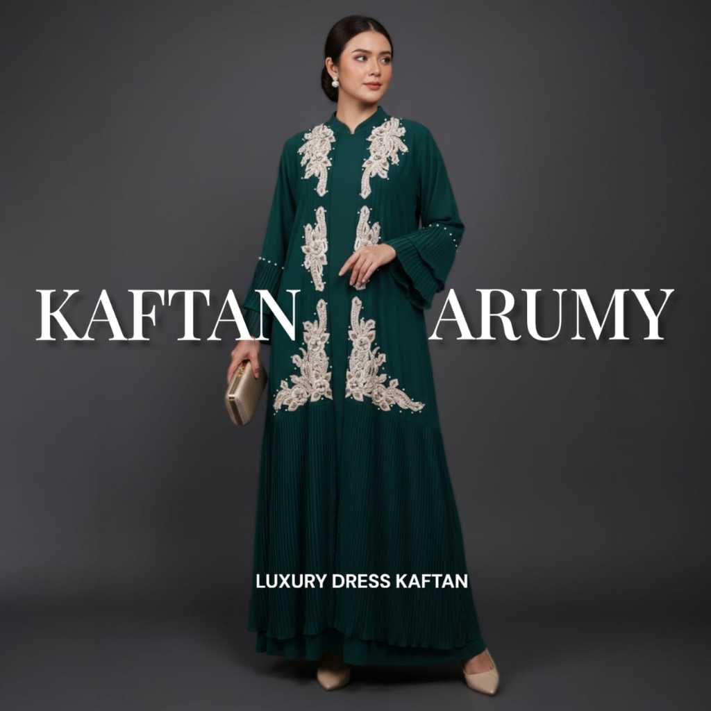 Dress / Kaftan Arumi Mewah Kekinian Lengan Panjang Wanita Muslim Dewasa Remaja Dress Panjang Cantik 