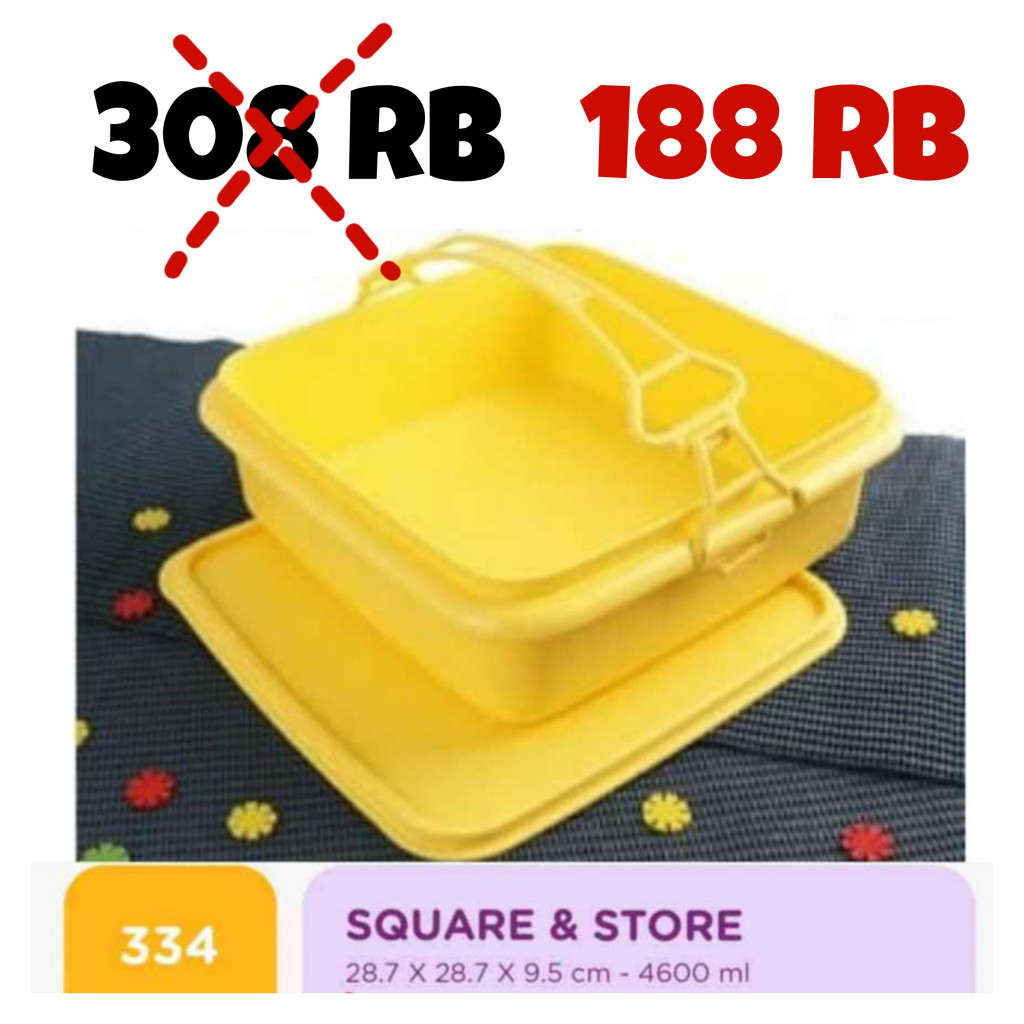 Twin Tulipware RANTANG BESAR 4600 ml Square and Store Wadah Piknik Tulipware Kita