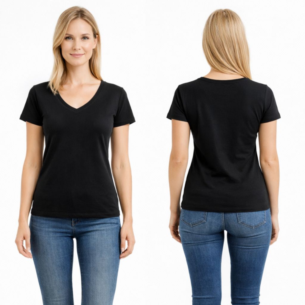 NY&C Women Black V-Neck Shortsleeve T-shirt / T.shirt wanita original branded / kaos wanita terbaru