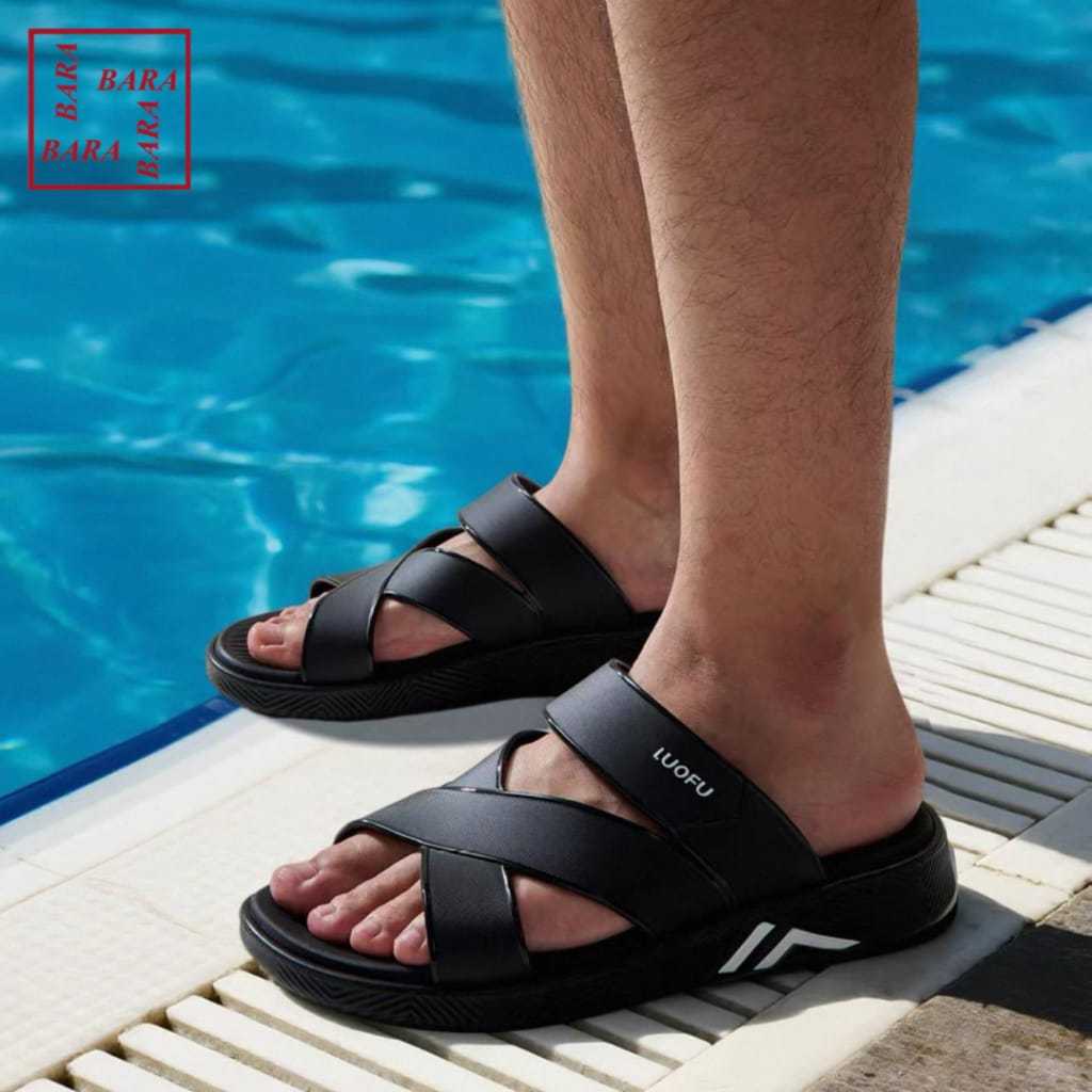 Sandal Selop Luofu Karet Ban Tiga Silang Pria