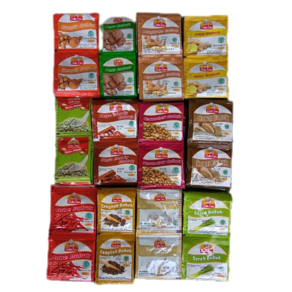 12 Sachet Bumbu Dapur Aneka Rasa Lengkap dan Komplit Bawang Putih, Ketumbar, Pala, Kunyit, Jahe, Ken