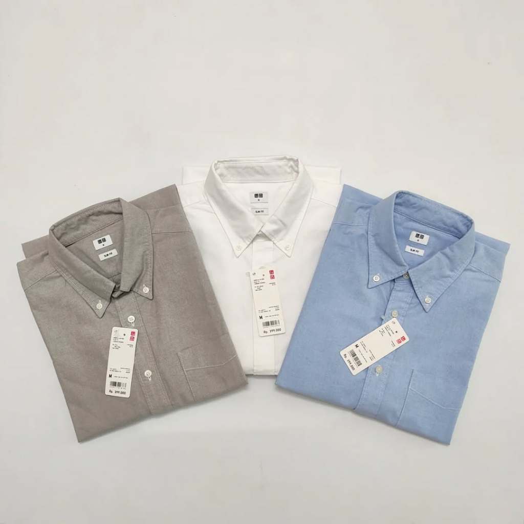 Kemeja Oxford Lengan Pendek UNIQLO Oxford Slim Fit Shirt New Original