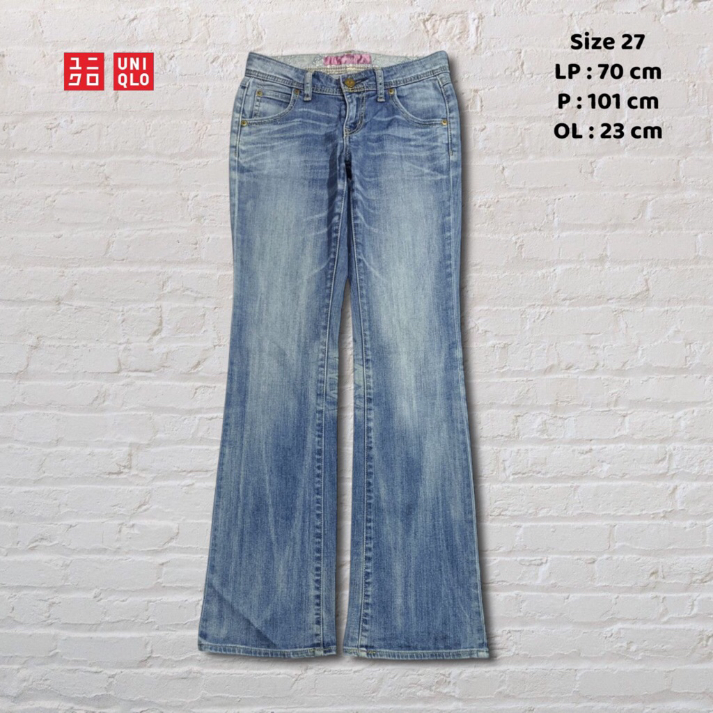 Size 27 Celana Panjang Jeans Uniqlo Light Blue Washed Fading Bootcut Original Second Preloved #C2J13