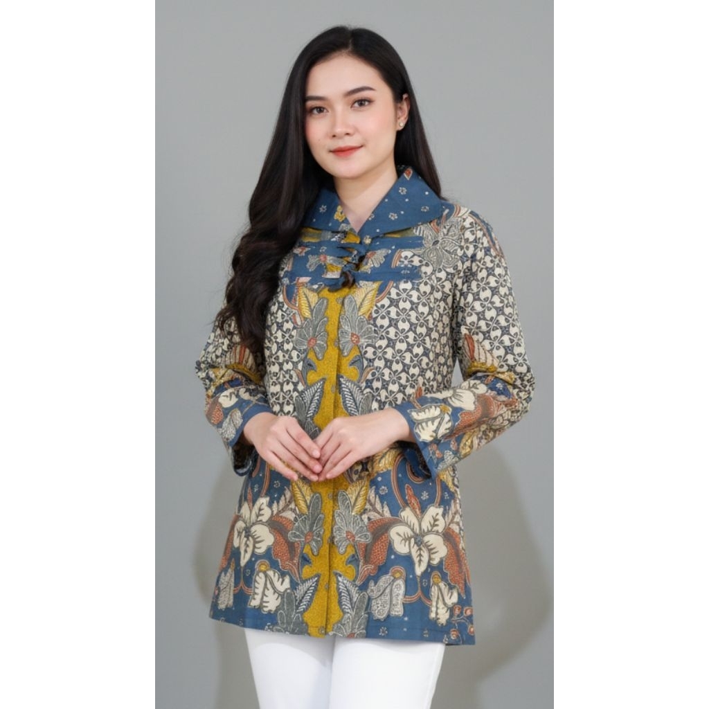 Batik Solo Trendy - Blouse Batik Megawati Dengan Bahan Katun Premium Dan Sudah Lapis Furing