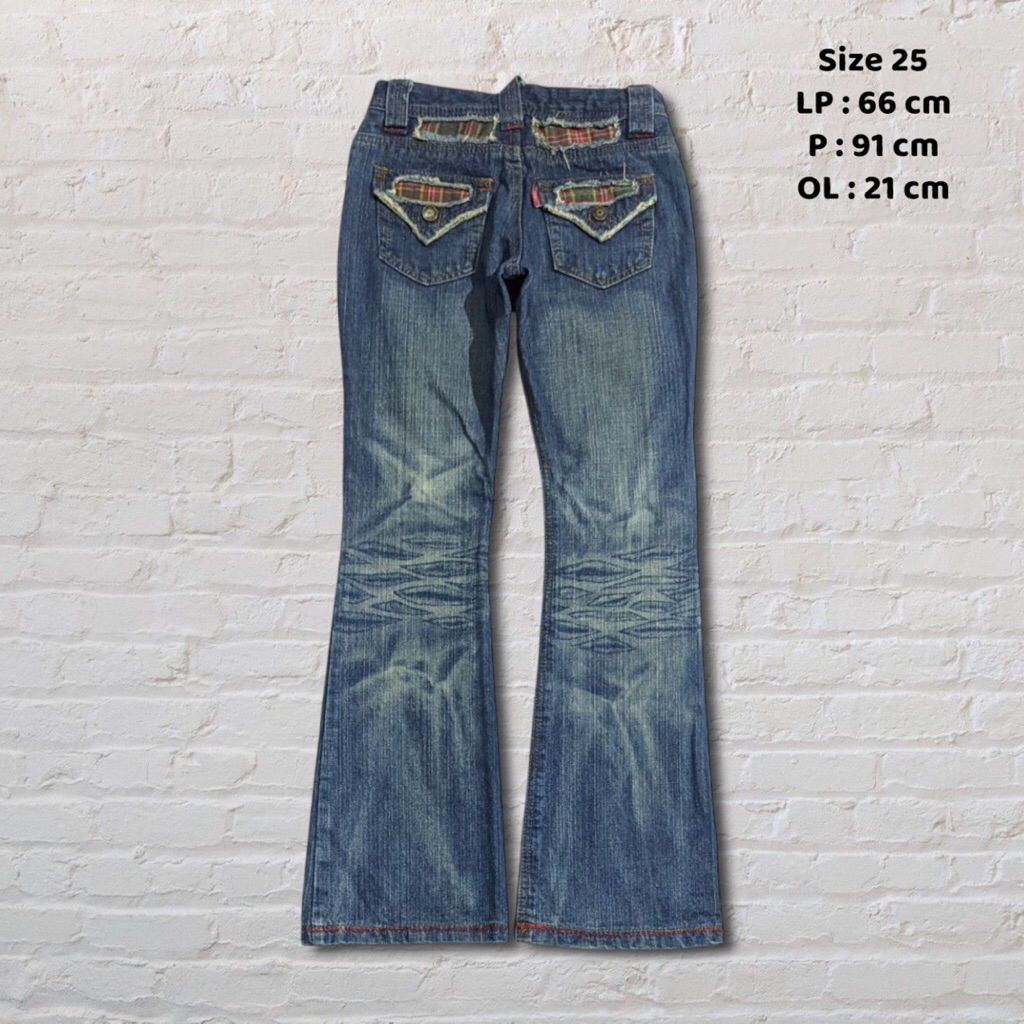 Size 25 Celana Panjang Jeans Fiorucci Vtg Blue Washed Fading Bootcut Original Second Preloved #C2J14
