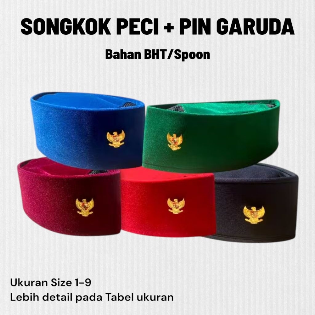Songkok Peci Kopiah + Pin Garuda - Peci Nasional Warna