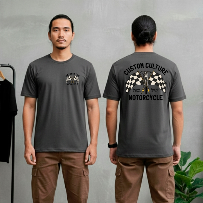Baju Kaos Lengan Pendek Pria Wanita Motif Costum Culture Motorcycle Bahan Katun Combet 30s Tebal | K