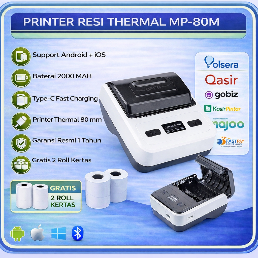 Printer Thermal 80MM Bluetooth + USB Cetak Resi