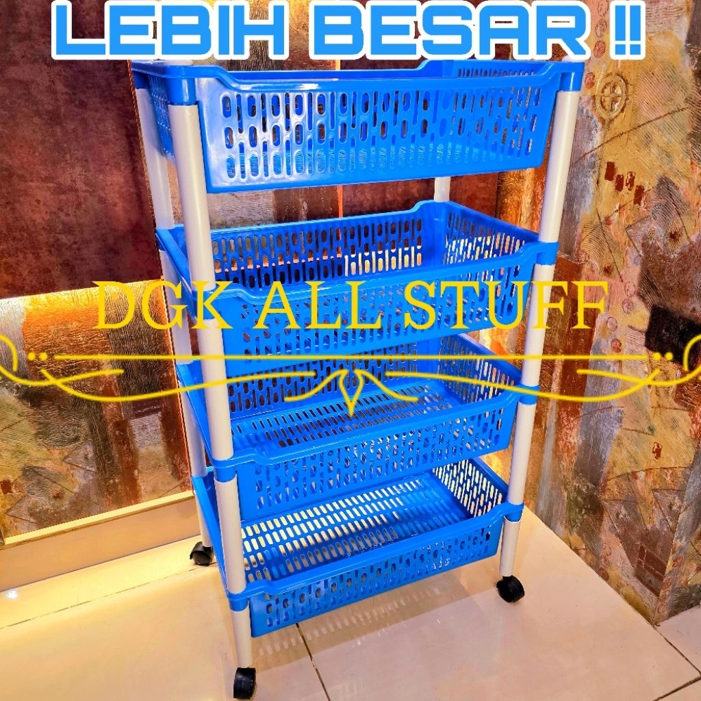 Rak Keranjang Troli Segi Persegi Dapur Salon Dorong Toilet Kamar Mandi Buku Ciki Snack Make up Skinc