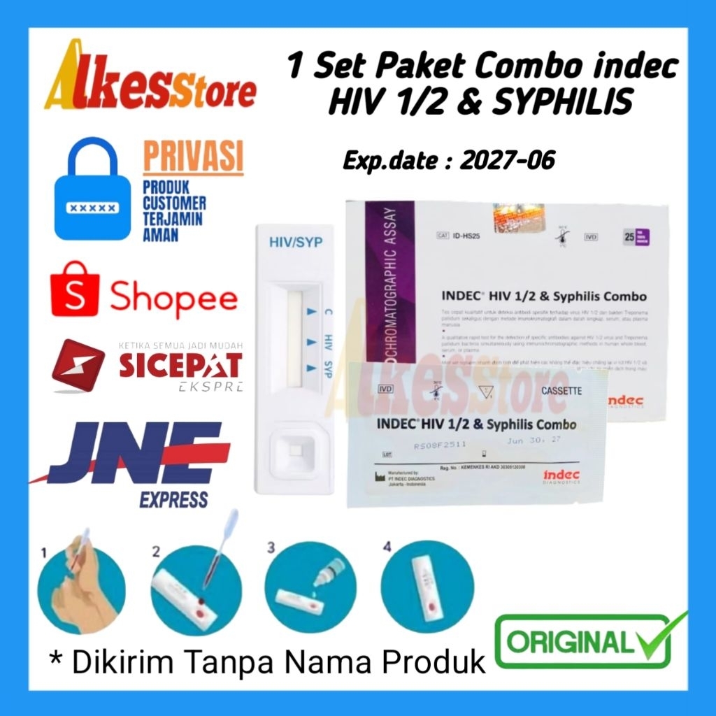 1 Set Paket Combo HIV 1/2 & Sifilis Indec, Alat Tes HIV AIDS dan Syphilis Combo