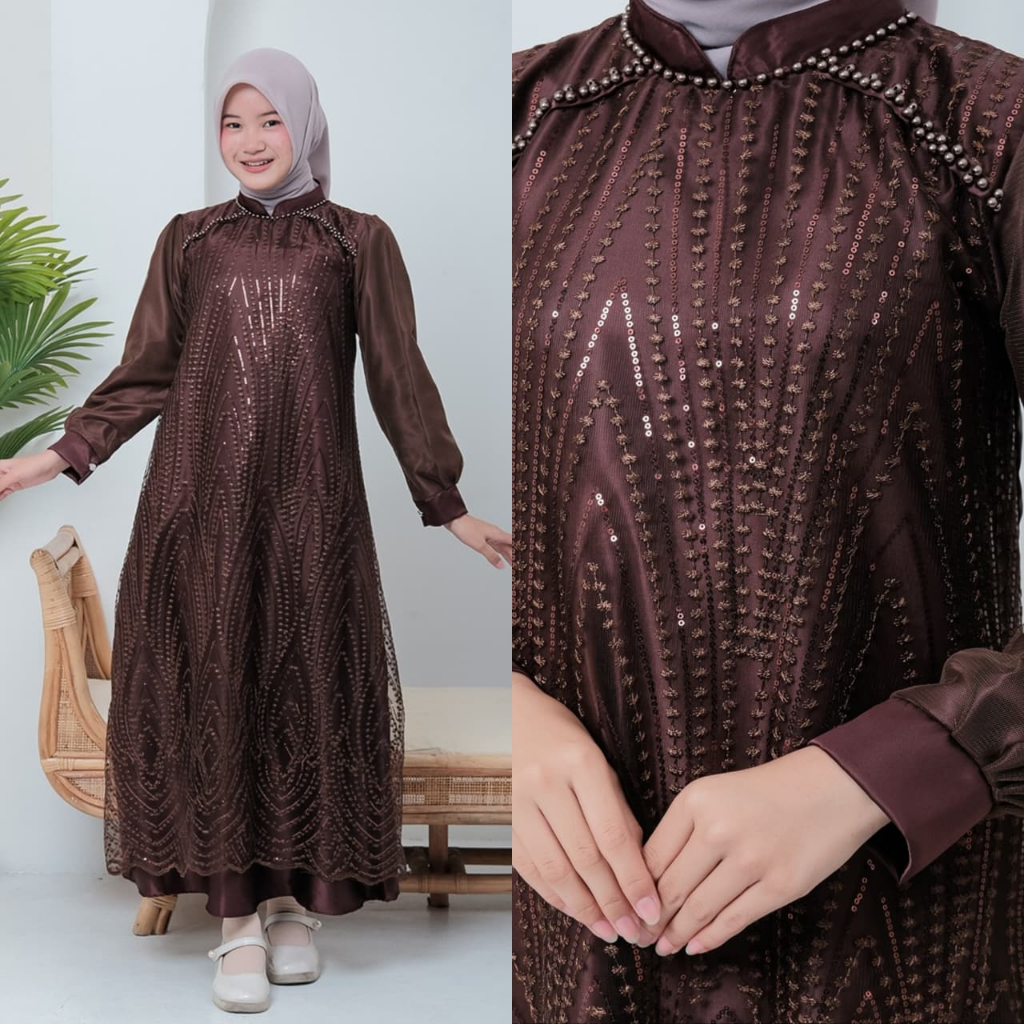 Kids Clara Baju Gamis Anak Perempuan Remaja Tanggung Umur 7-15 Ukuran M(7-9 th) L(10-12th) XL(13-15t