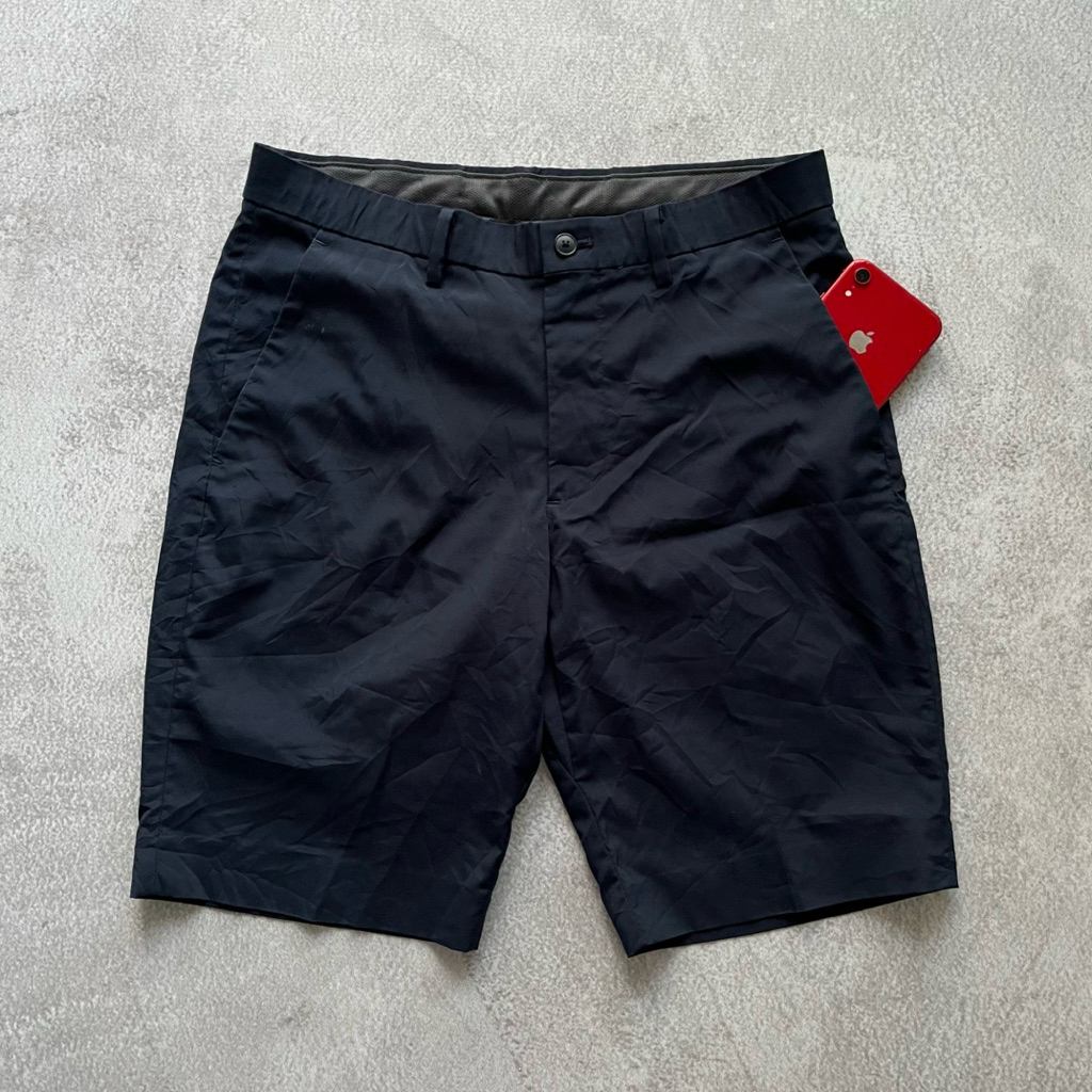 celana pendek katun casual smart elegant navy by unilo black tag mewah kusut2 dr bal back poket zipp