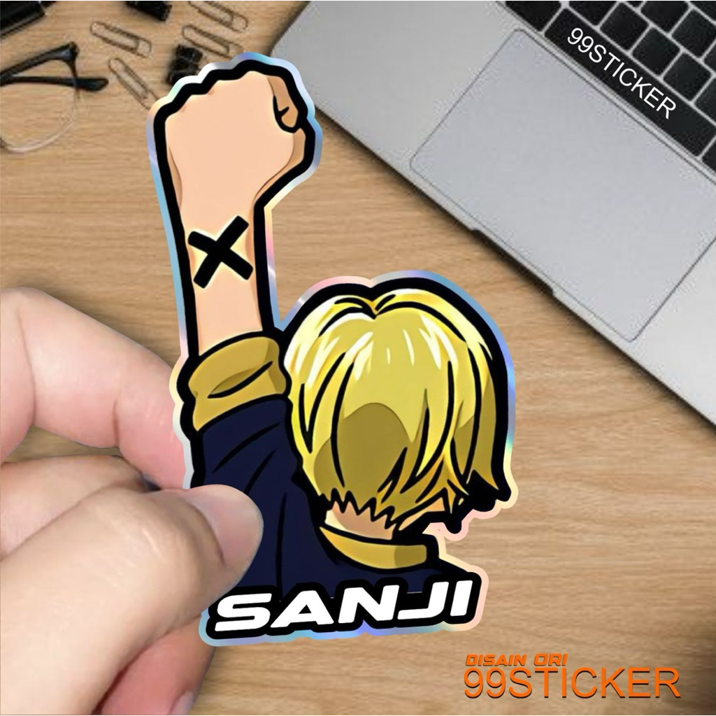 stiker timbul, sanji, anime one piece, stiker putih dan  hologram, sanji, one piece, anime, stiker h