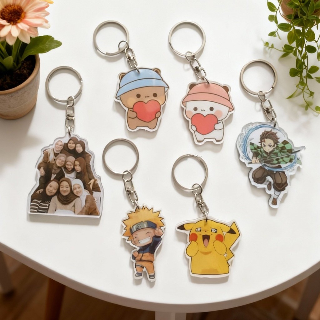 Gantungan Kunci Akrilik Custom 2 Sisi, Desain Bisa Dibuat Sendiri