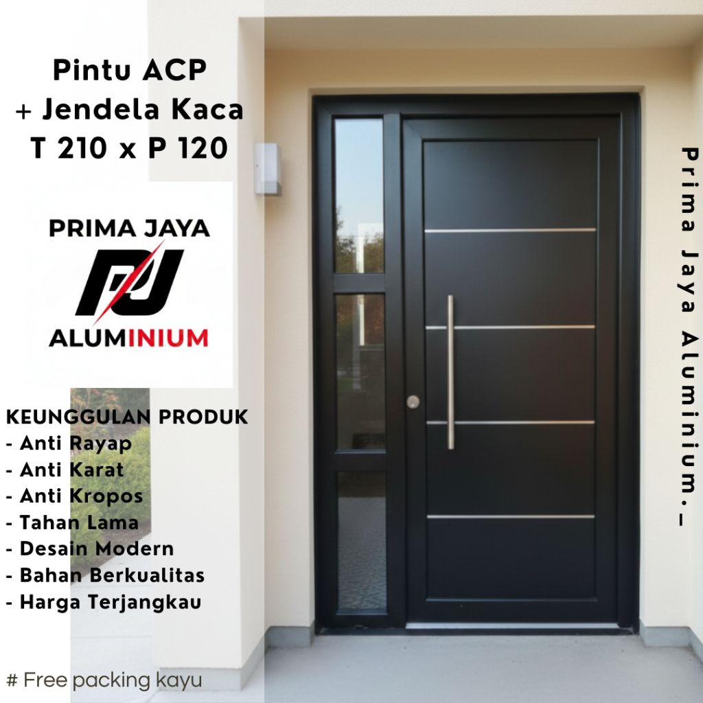 Pintu Aluminium ACP, + Jendela T 210 x P 120, Daun Pintu dan Jendela(90, 30)