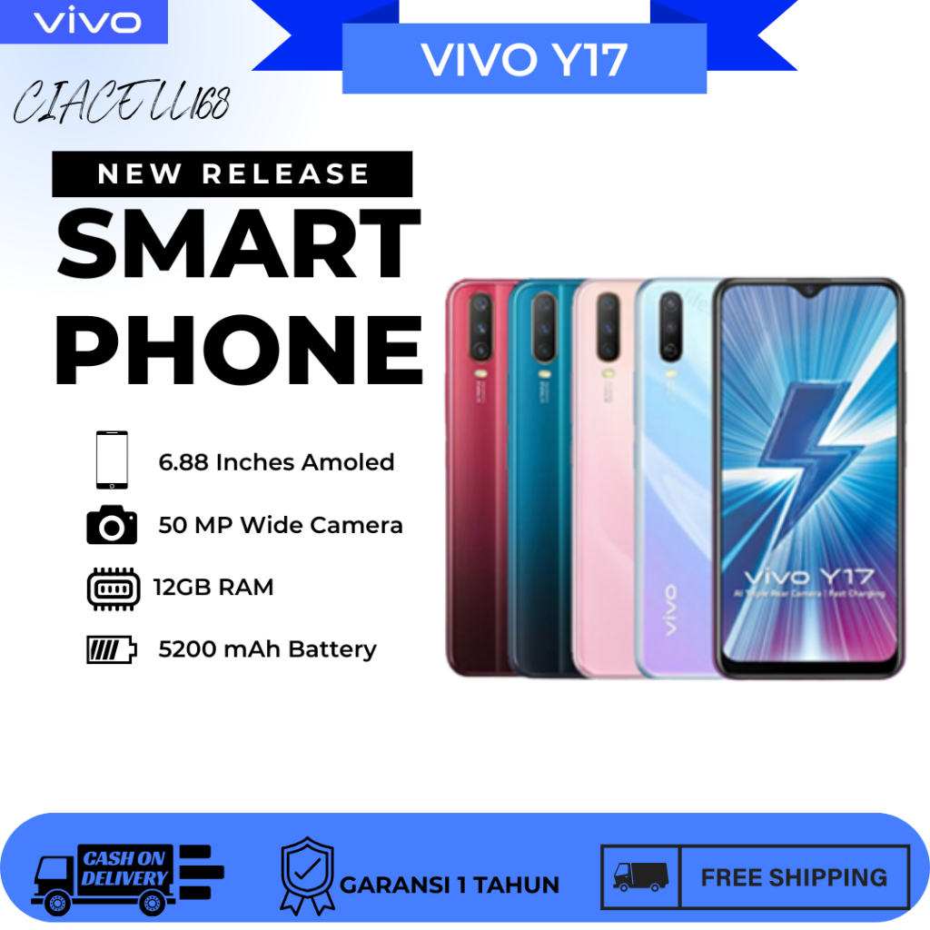 HP VIVO Y17 RAM 8 ROM 256GB & a3s  Smartphone 4G LET 6.35 Inches Dual SIM Garansi 1 Tahun