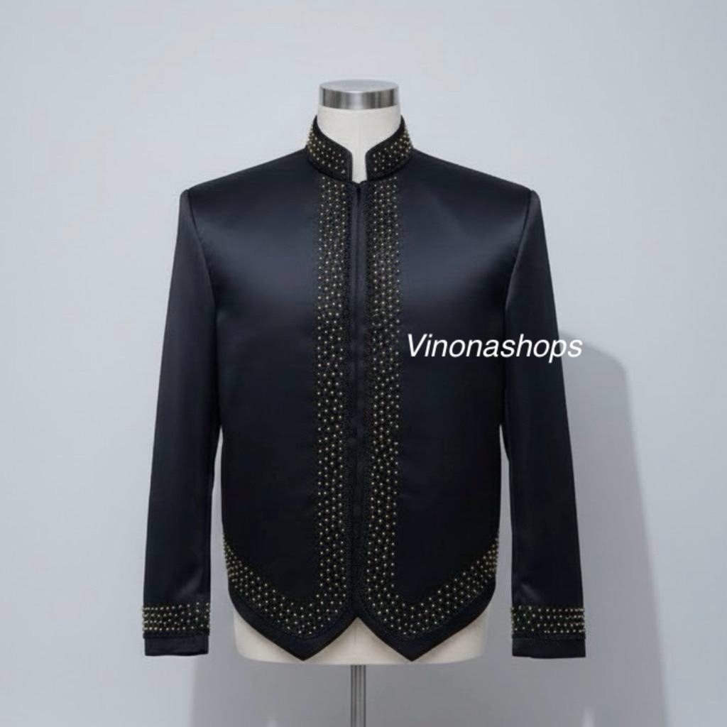 Beskap Pengantin Jawa Warna Hitam / Beskap Jawa Solo Hitam Payet Gold