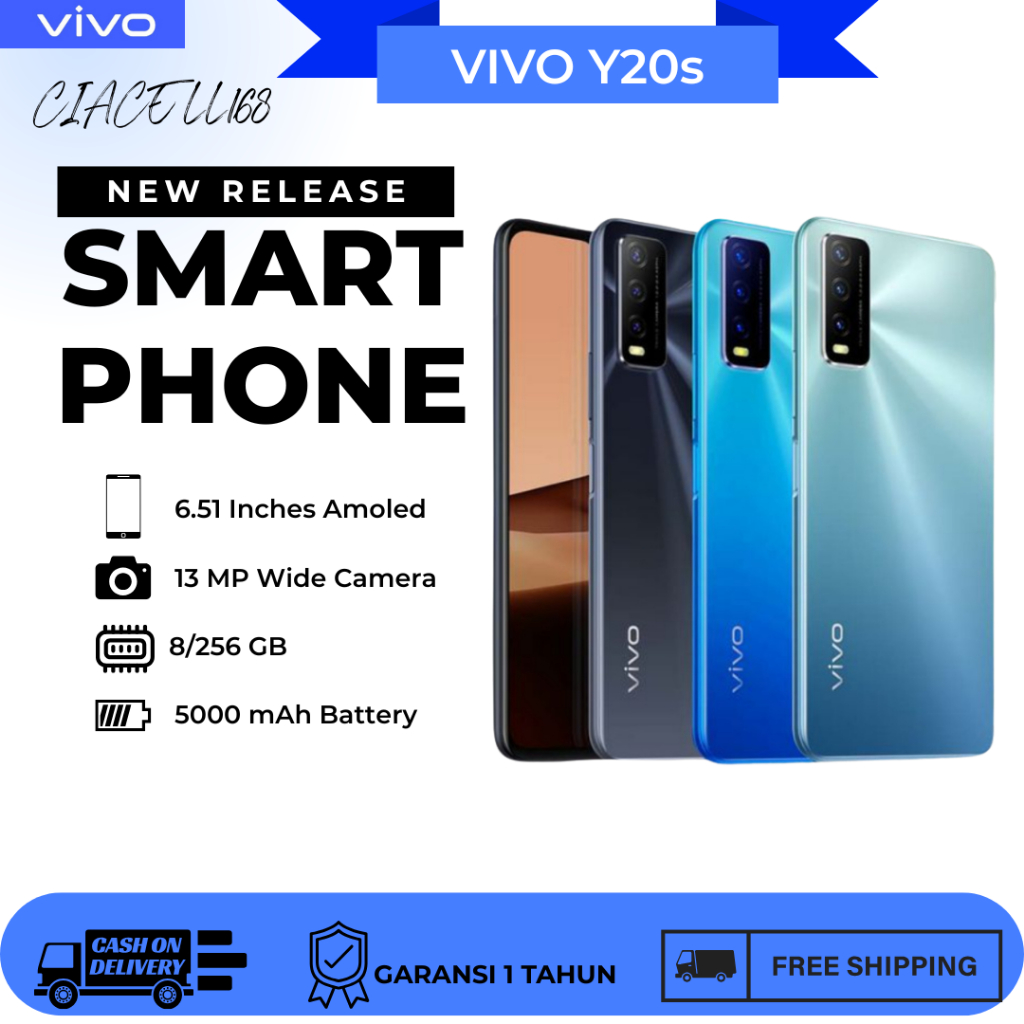 HP VIVO Y20S RAM 8/256GB - Layar 6.51 Inch, Baterai 5000mAh, Kamera 13MP