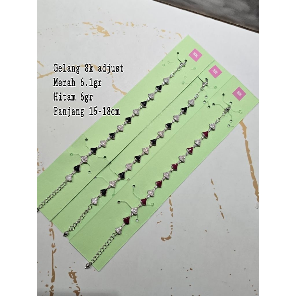 Gelang emas rantai patah patah pita mata merah hitam mas putih