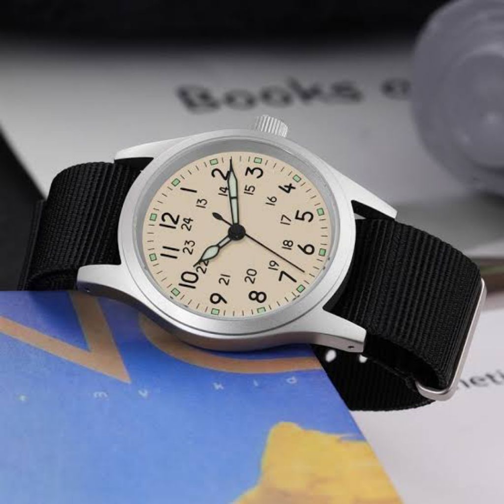 jam militado  ML 05 cream dial mesin seiko vj31 seken mulus