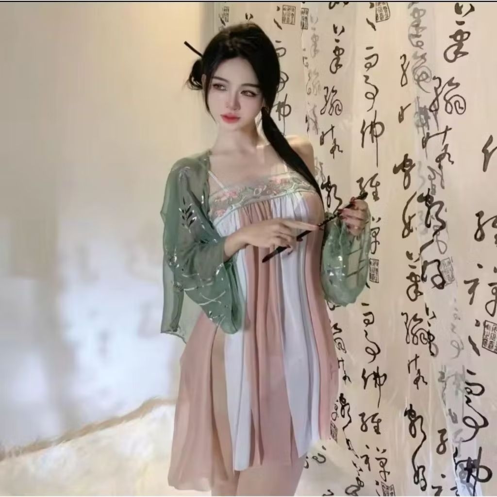 Dress Lingerie Wanita Motif Hanfu Modern – Baju Tidur Lengan Outer Elegan Nyaman Dipakai