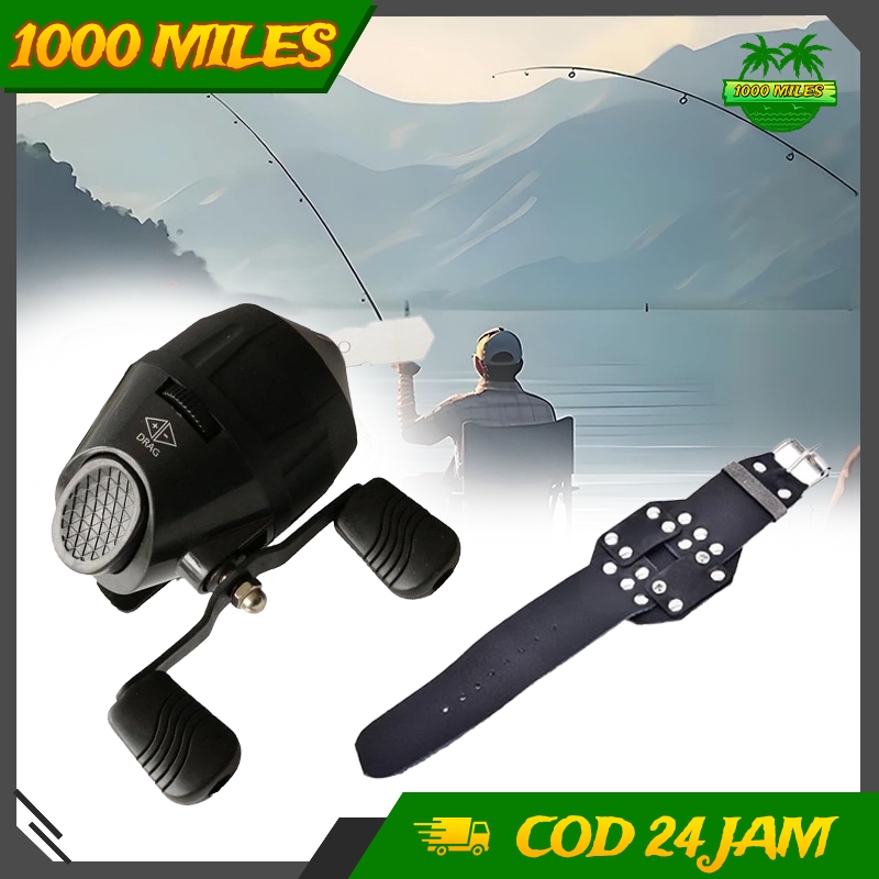 10S Double Reel Set Sabuk Pengikat Gelang Hitam Reel Tertutup Pengikut Line Untuk Ketapel Panah Ikan