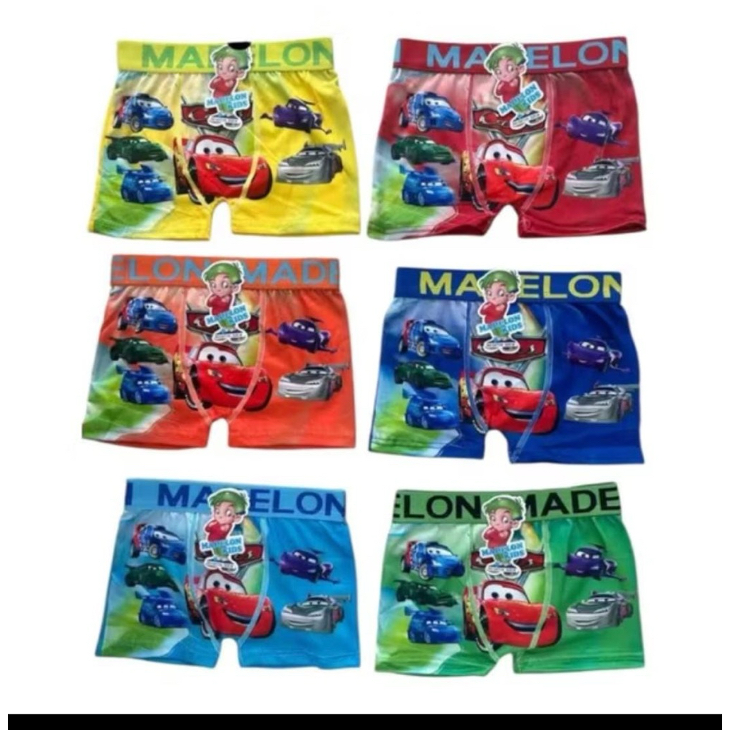 Celana Dalam Boxer Merek Madelon Anak Laki-Laki Motif Kartun 1 Lusin, Lembut & Menyerap Keringat