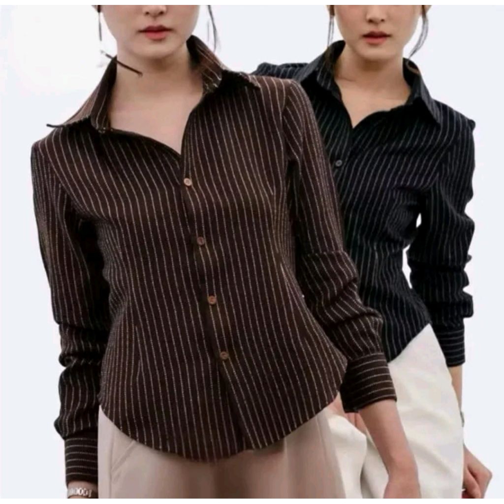 Shinne.Wear LUNA STRIPE KEMEJA FITTED - kemeja wanita basic salur / wispie / fitted shirt/ blouse /k