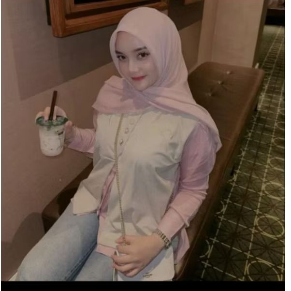 meisya kemeja semi vest bordir pita korean style - fydaa fashion - pink cream