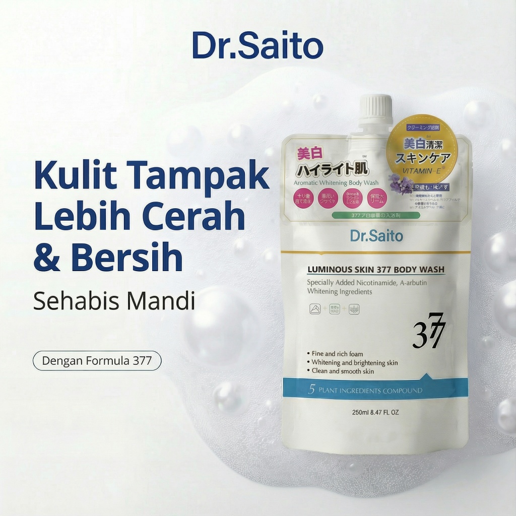 Dr.Saito Sabun Mandi Whitening 377 + Niacinamide | Body Wash untuk Kulit Kusam, Cerah & Bersih | Sab