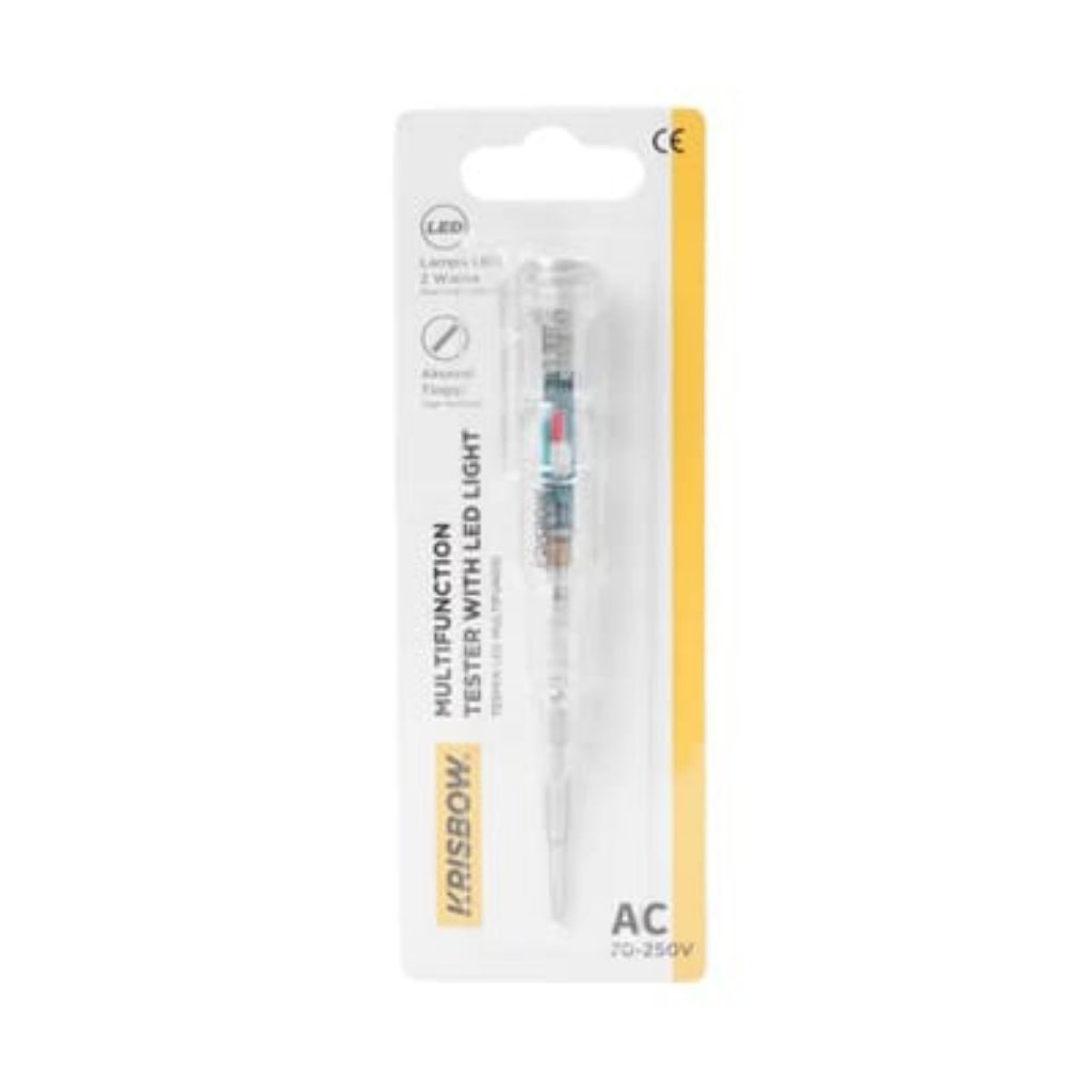 Krisbow Azko Original Tespen LED Multifungsi 3.5x140 Mm AC 70-250V dengan Lampu LED untuk Pengujian 