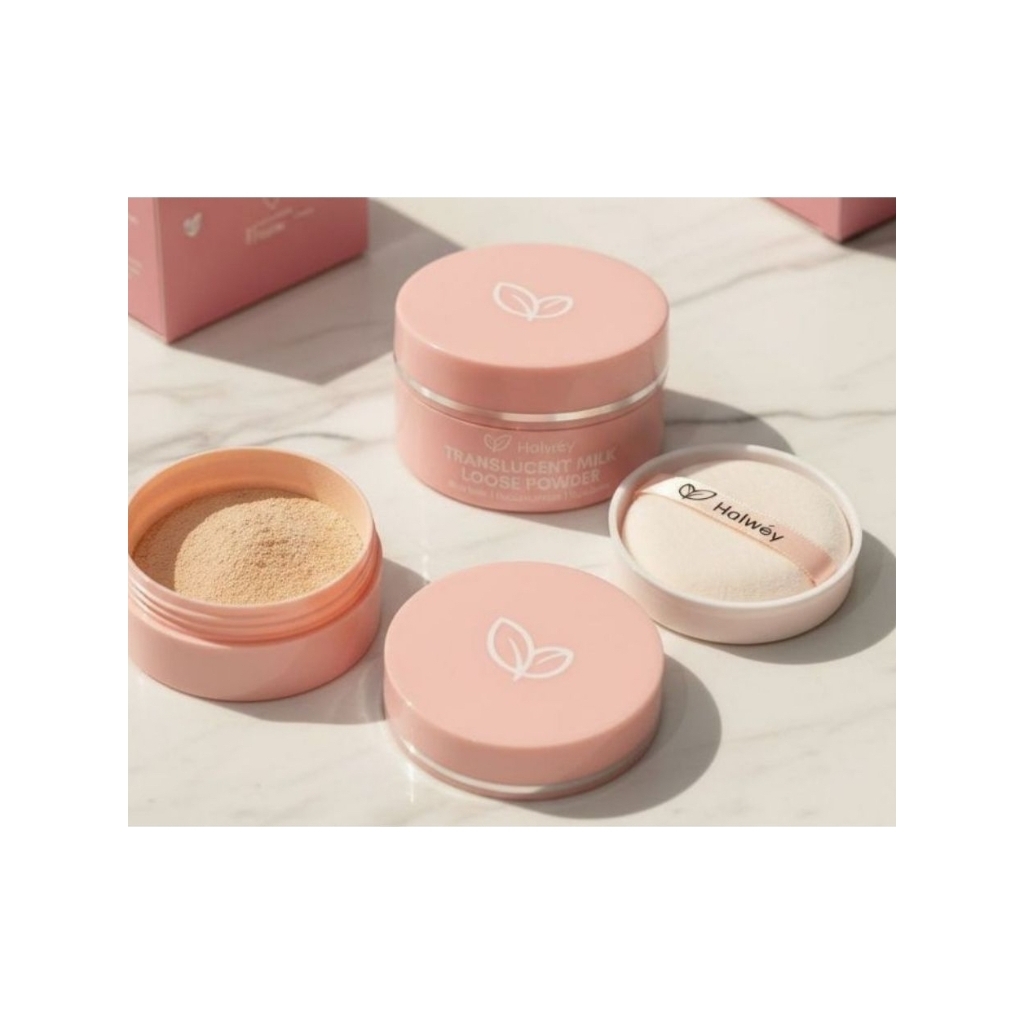 HALWEY NEW Translucent Milk Loose Powder Halwey Bedak Tabur Halwey Mencerahkan Menghaluskan Menyamar