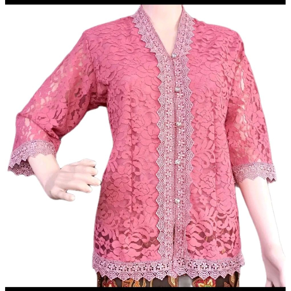 Ellove Kebaya Blus Brokat Kartini Modern. Kancing depan aktif Kombinasi Bordir full Keliling Pakai f