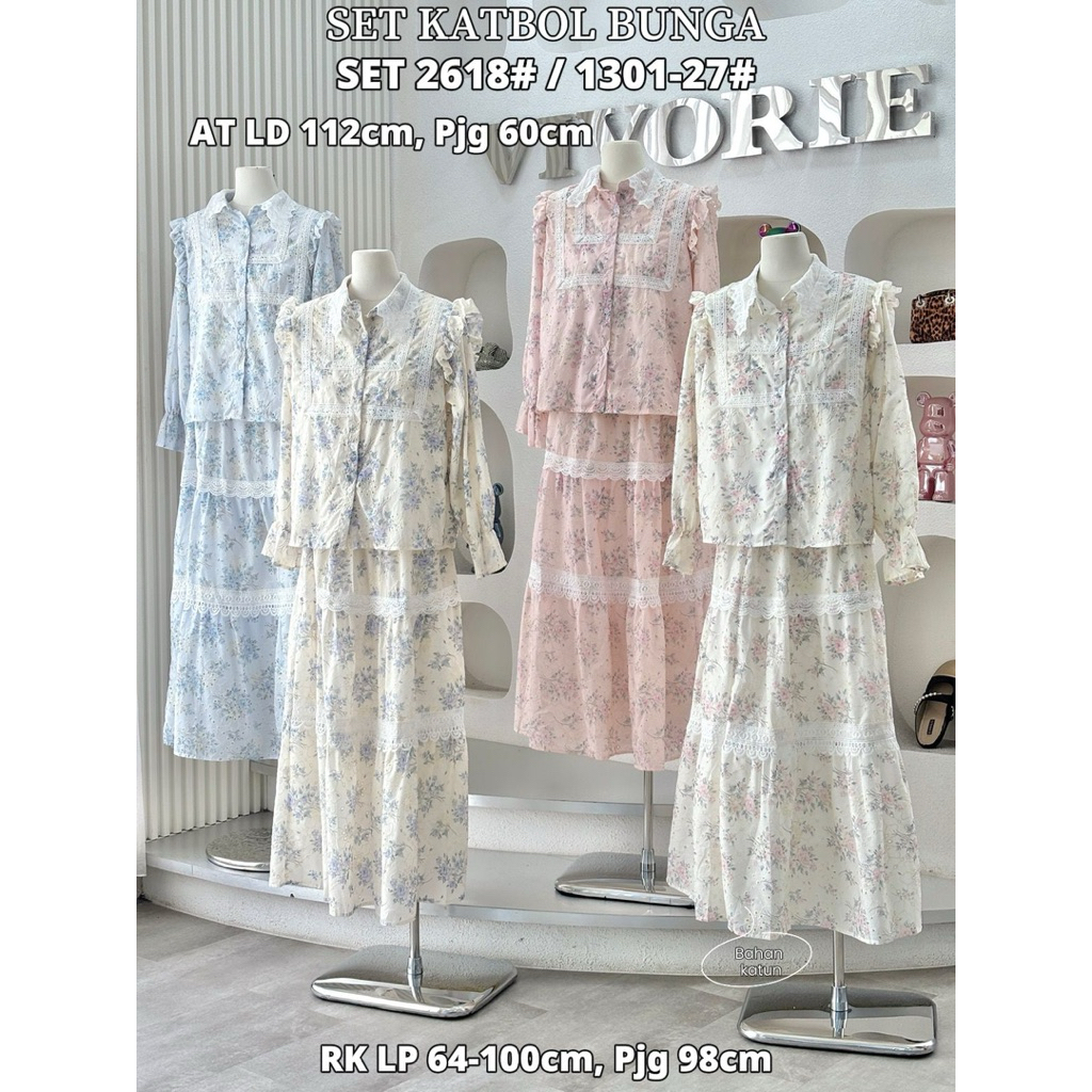 set katbol bunga, set rok vivorie, setelan bangkok, set import premium, set baju muslim murah, onese