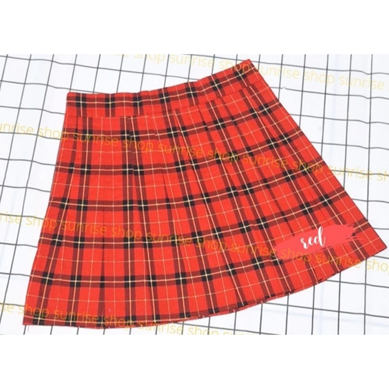 PREMIUM ROK TARTAN MERAH MOTIF PREMIUM RED SR252-PLAID PLEATED MINI SKIRT STRETCH KOTAK KOTAK MELAR 