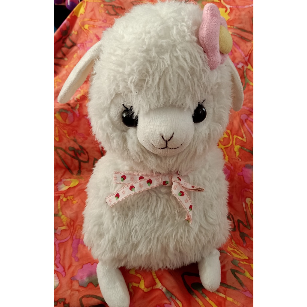 Boneka Alpacasso Amuse Japan Jepang Alpaca Putih Pita Bunga Jumbo Besar Plushie Doll Mainan Baby Alp