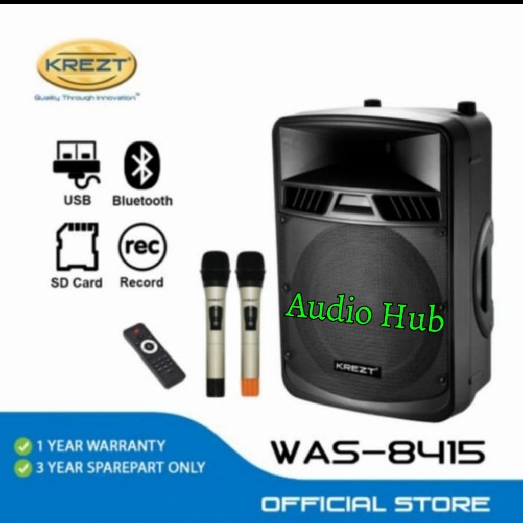 Speaker Portable Wireless Krezt WAS 8415 / WAS8415 Original 15 Inch Usb SD CARD FM