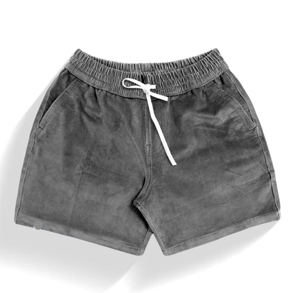 Short Pants Corduroy Celana Pendek Pria Grey Pinggang Karet Premium