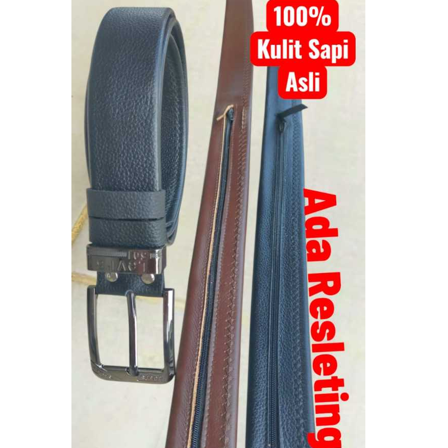 Sabuk,Ikat Pinggang Pria Resleting Kulit Asli 100% Sabuk Sikep Jimat Pria