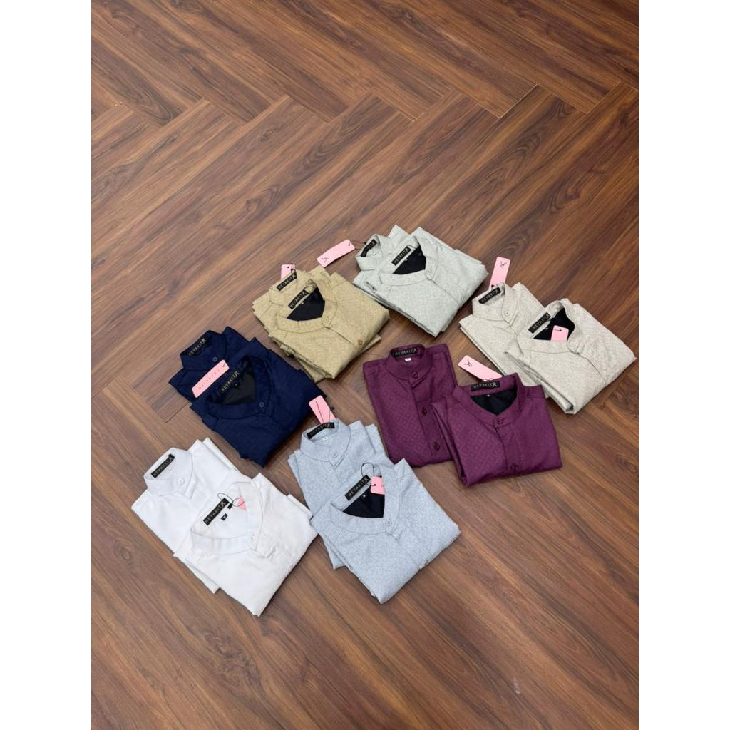 (Akita Raya Series - KOKO KATUN DOBY ANAK) Set Couple Family Baju Lebaran Sarimbit Dress Wanita & Ko