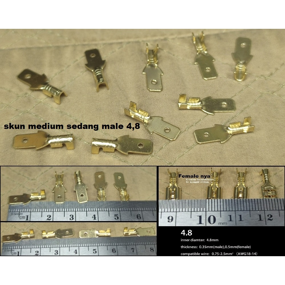skun medium sedang male cowo 4.8mm 4,8mm (minim 5pcs bisa lebih) Terminal Kabel Cowok konektor 4.8 4