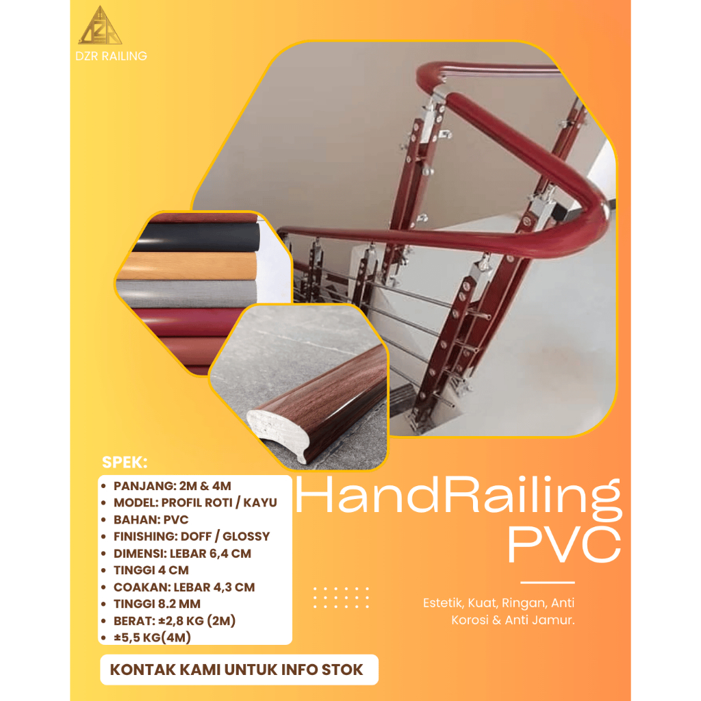 HANDRAILING PVC 4 meter HANDLE PVC 2M / HAND RAILING PVC / HANDLE PVC / PEGANGAN RAILING TANGGA PVC 