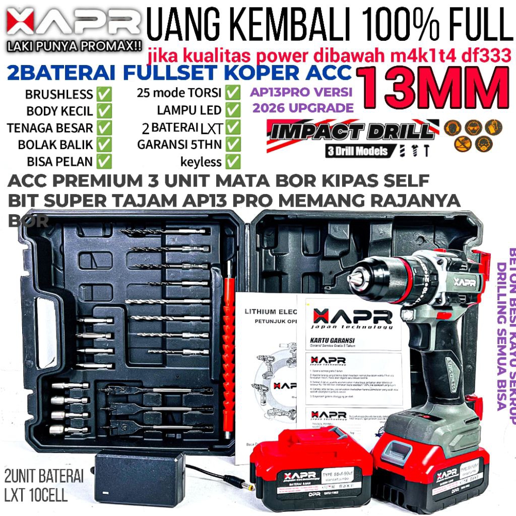 APR Mesin Bor Cordless kayu besi tembok bor baterai AP13pro 48V / COD Original Productions