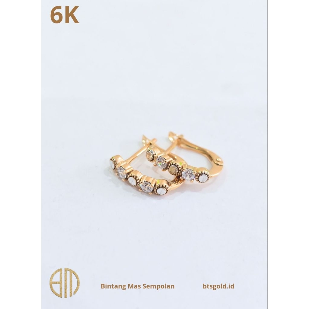 Anting Jepit Permata Putih Slep Emas Asli