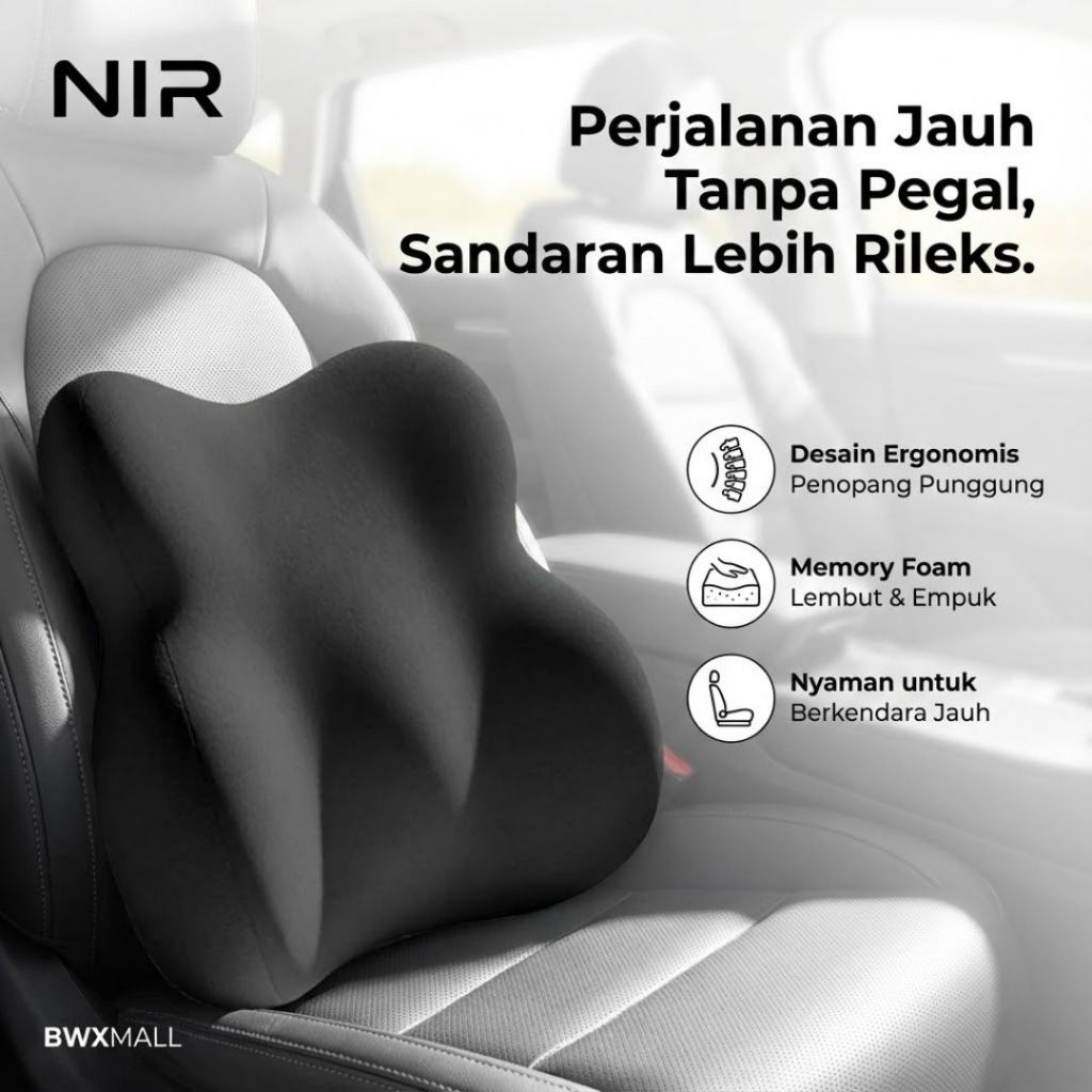 Bantal Sandaran Punggung Mobil NIR Memory Foam Premium Lumbar Cushion Kursi Kantor Penopang Pinggang