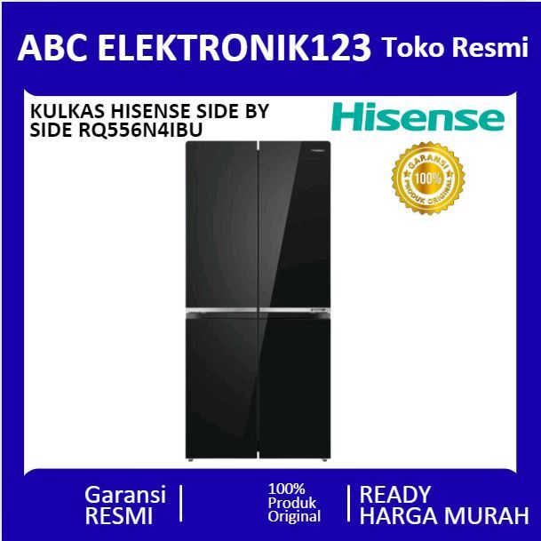 HISENSE RQ556N4IBU KULKAS SIDE BY SIDE MULTI DOOR INVERTER 467 L BLACK GLASS RQ556