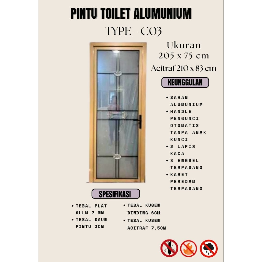 PINTU TOILET/ KAMAR MANDI KACA TEMPERED GLASS
