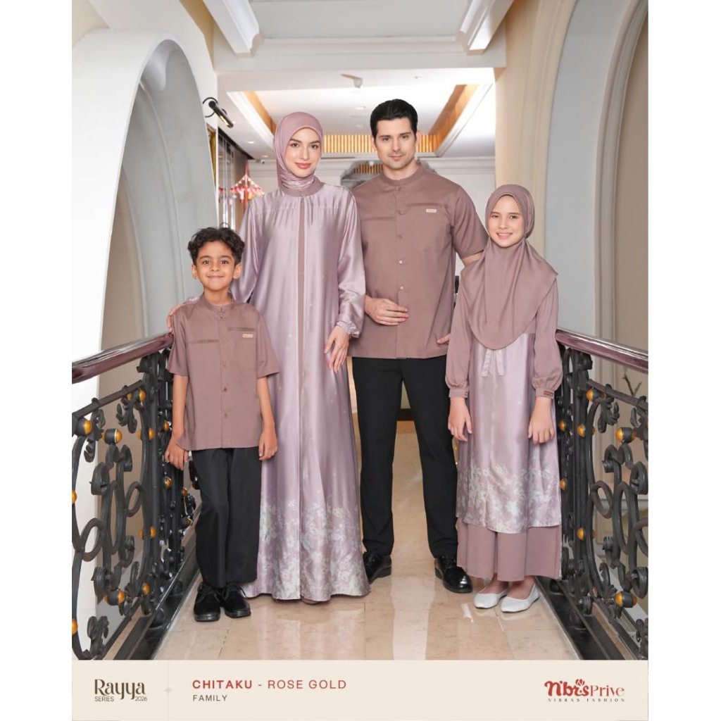 Nibras Famset Chitaku Series Rose Gold/ Gamis Rose Gold/ Sarimbit Nibras Terbaru 2026