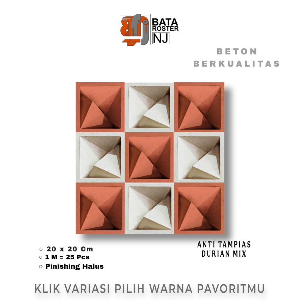 BATA ROSTER NJ - Roster Beton Minimalis - Model Ukuran Sesuai Gambar 20 x 20 | Loster Putih | Ventil